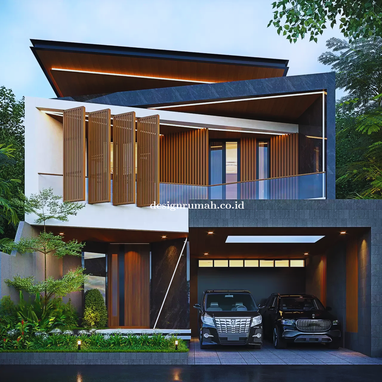 Desain Rumah Modern Lantai 2 Tersedia Taman Mini 